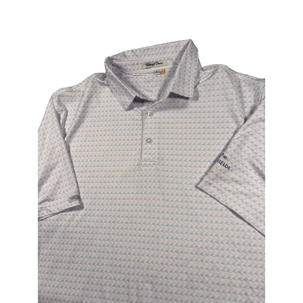Straight Down Golf Polo Shirt Mens XL Pink Blue Wave Pattern Performance UPF 50